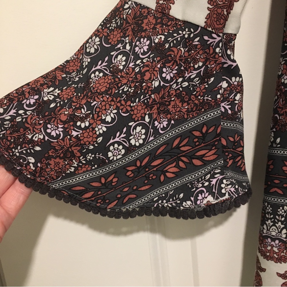 Altard State Long Sleeve Knee Length Dress, Pink White Gray, Bell Sleeve, Small - Picture 3 of 9